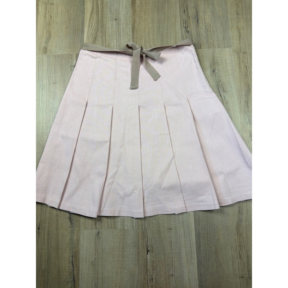 Gap Stretch Pink Pleated A-Line Skirt Tan Ribbon Tie Waist Womens Size 10